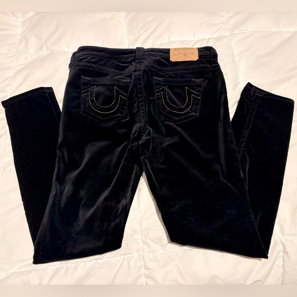 True Religion super skinny black velvet pants